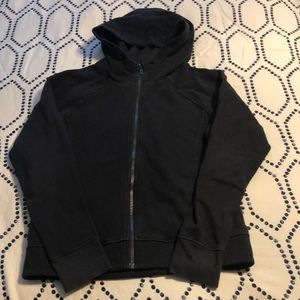 Black Lululemon zip-up sweatshirt with hood. Size 8.